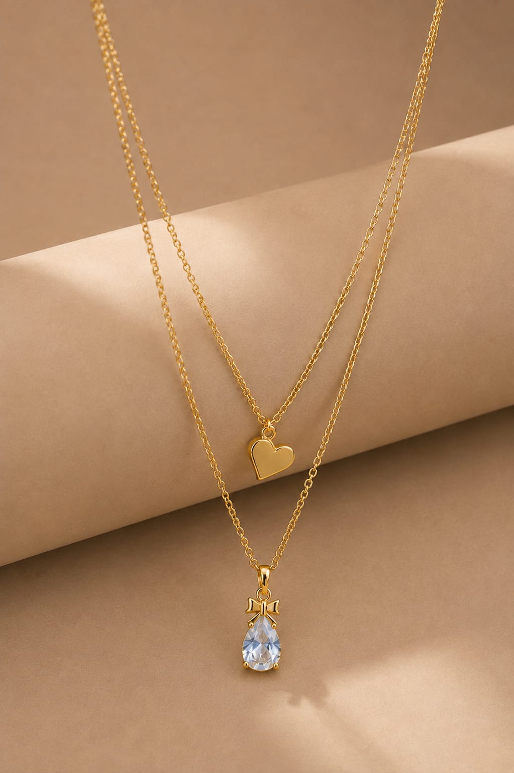 Golden Love & Crystal Drop Layered Necklace