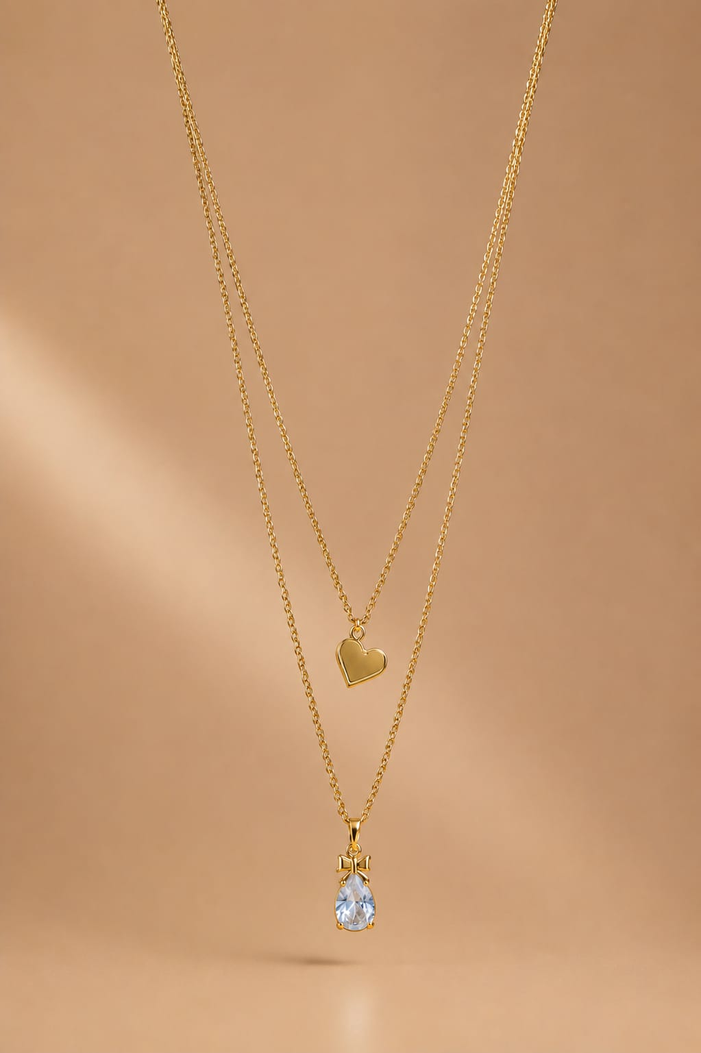 Golden Love & Crystal Drop Layered Necklace
