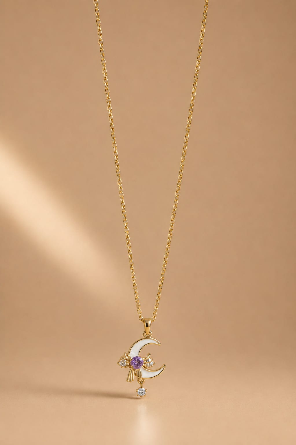 Celestial Crescent Purple Pendant Necklace