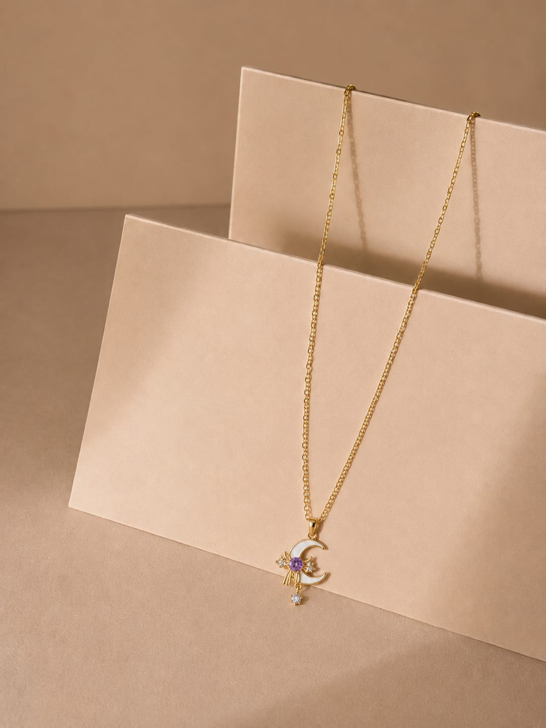 Celestial Crescent Purple Pendant Necklace