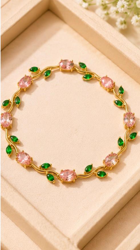 Tulip Crystal Vine Bracelet – Pink & Green