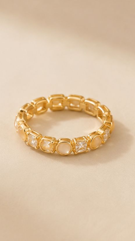 Golden Halo Crystal Pearl Ring