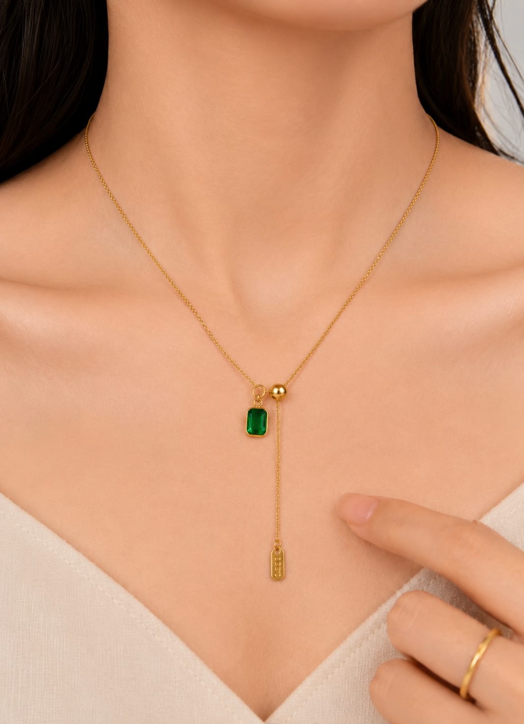 Emerald Front-Adjustable Lariat Necklace
