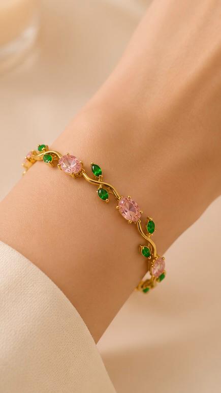 Tulip Crystal Vine Bracelet – Pink & Green
